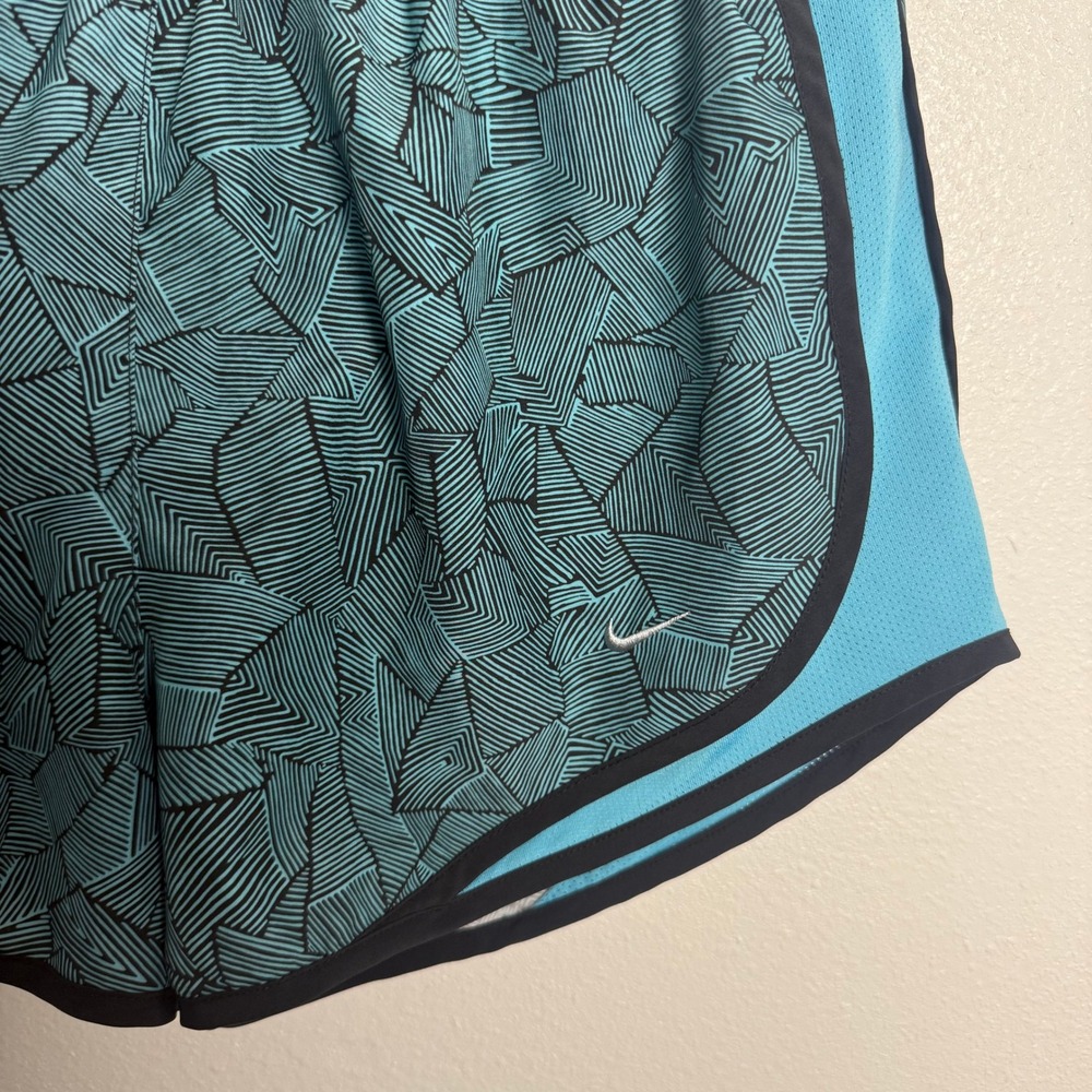 Nike Dri-FIT Womens Running Shorts Teal Black Geometric Print Medium - Picture 3 of 9